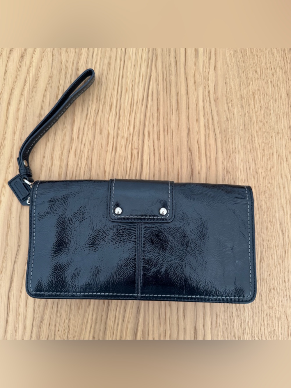 Coach Black Patent Leather Buckle Wristlet - Picture 4 of 12